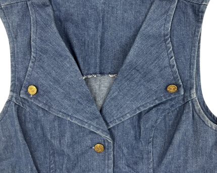 Vintage Denim Button-Up Utility With Zipper Pockets Vest  - XS