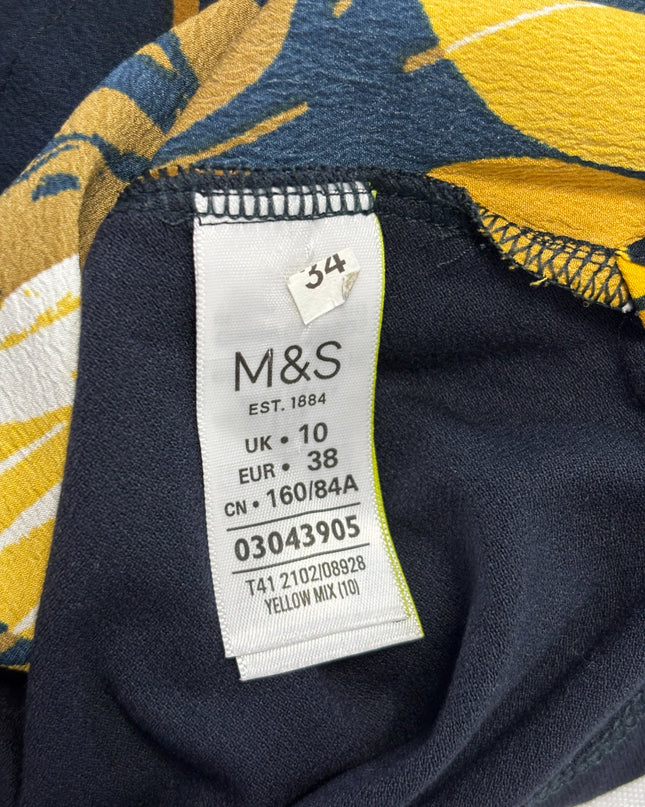 M&S COLLECTION Navy Blue and Yellow Abstract Print Top