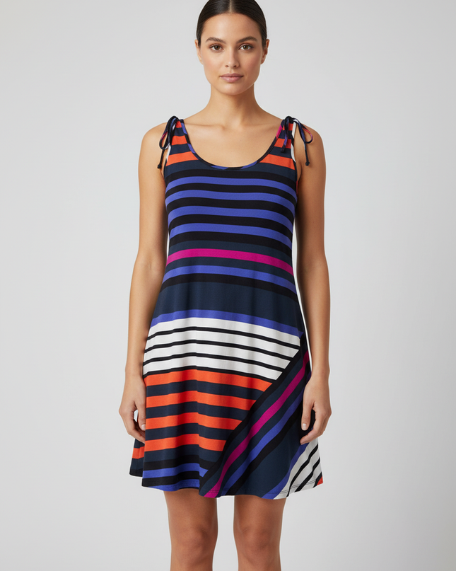 Calvin Klein Multi-color Striped A-Line Sleeveless Dress