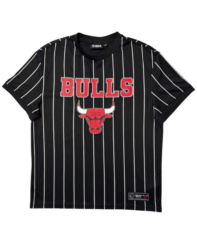 NBA Chicago Bulls Black Pinstripe Graphic Basketball T-Shirt