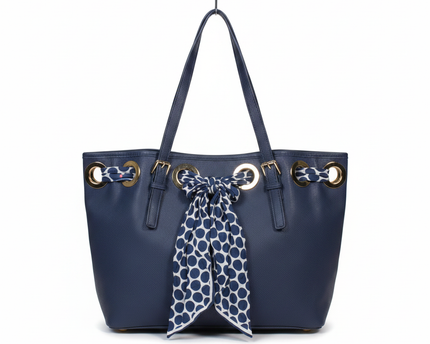 Michael Kors Navy Blue Tote Bag with Scarf Detail
