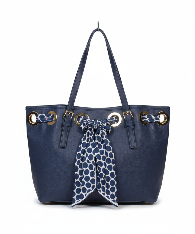 Michael Kors Navy Blue Tote Bag with Scarf Detail