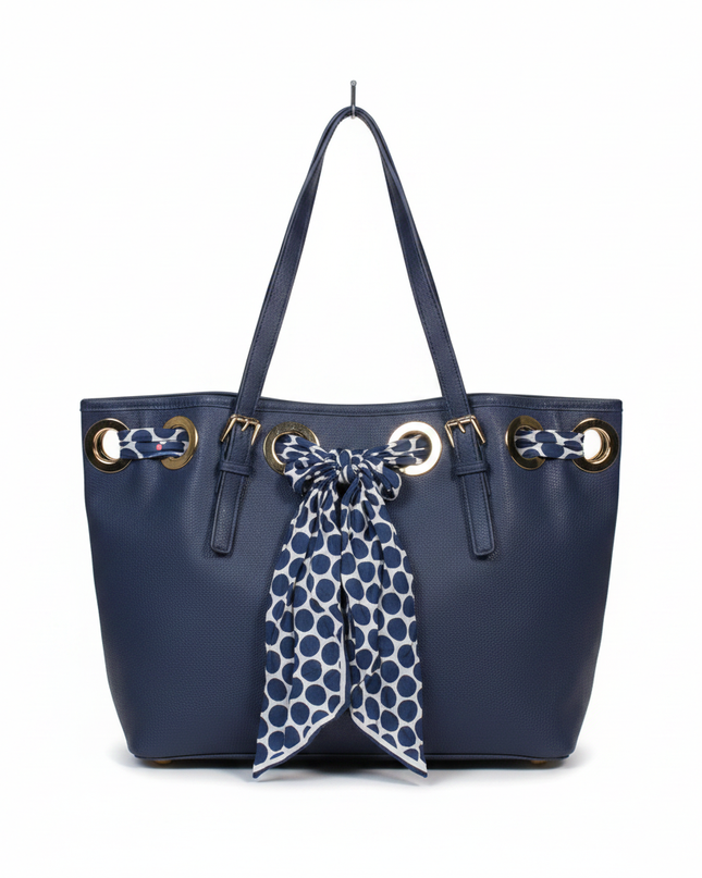 Michael Kors Navy Blue Tote Bag with Scarf Detail