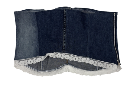 Vintage Y2K Patchwork Denim Bustier with Lace Trim Tube Top - S
