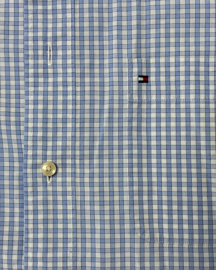 Tommy Hilfiger Tailored Blue & White Micro Check Short Sleeve Shirt