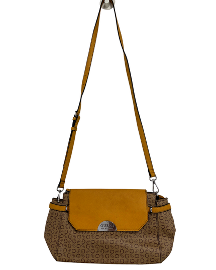 GUESS Monogram & Mustard Yellow Flap Crossbody Bag