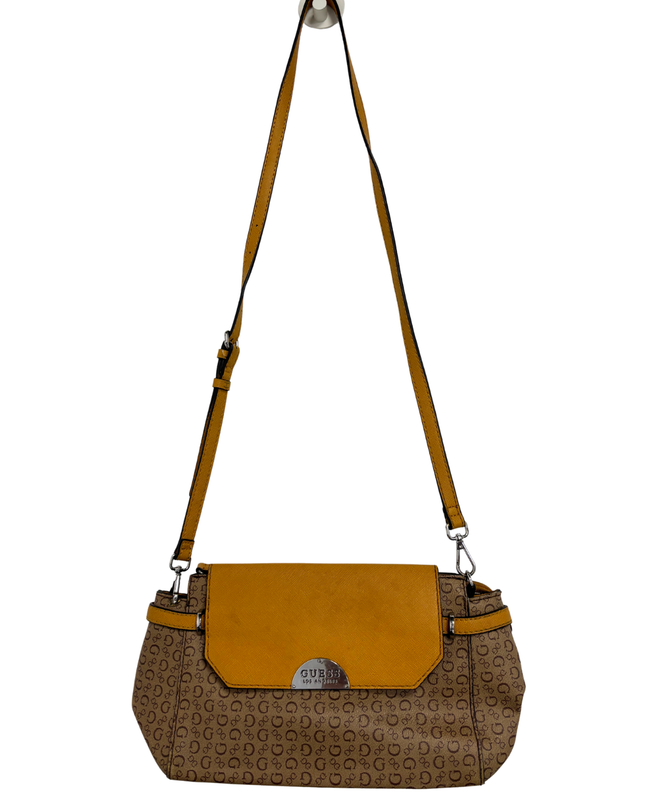GUESS Monogram & Mustard Yellow Flap Crossbody Bag
