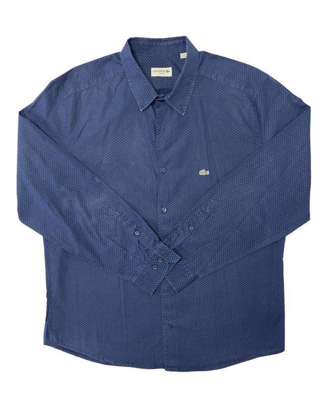 Lacoste Slim Fit Navy Blue Micro-Pattern Button-Down Shirt