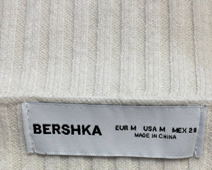Bershka Off-white Ribbed Zip-Up Crop Top
