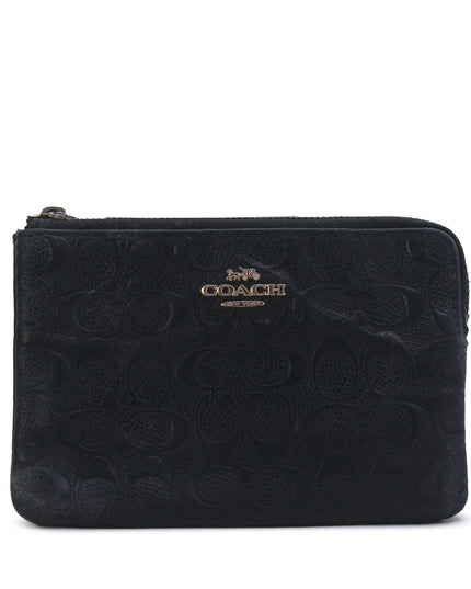Coach CF358 Black Leather Embossed Corner Zip Wristlet
