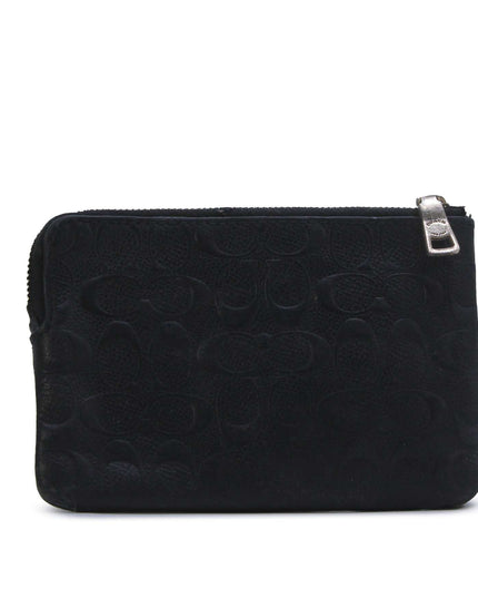 Coach CF358 Black Leather Embossed Corner Zip Wristlet