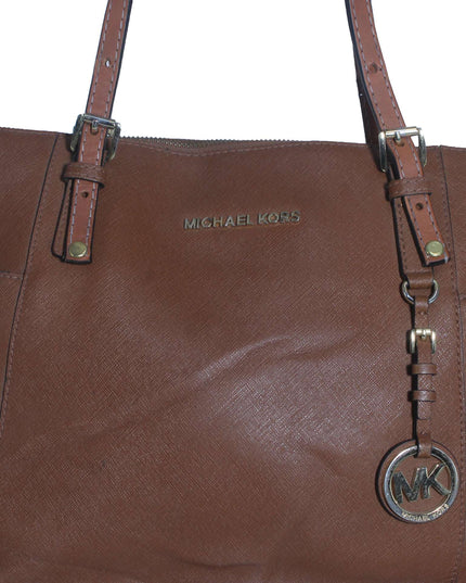 Michael Kors Jet Set Brown Crossgrain Leather Pockets Zipper Tote Shoulder Bag