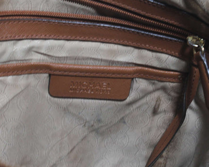 Michael Kors Jet Set Brown Crossgrain Leather Pockets Zipper Tote Shoulder Bag