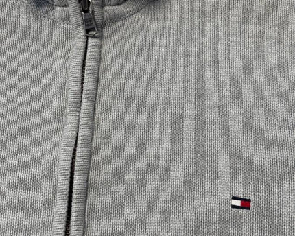 Tommy Hilfiger Grey Full-Zip Cotton Knit Sweater