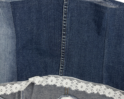 Vintage Y2K Patchwork Denim Bustier with Lace Trim Tube Top - S