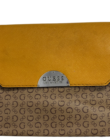 GUESS Monogram & Mustard Yellow Flap Crossbody Bag