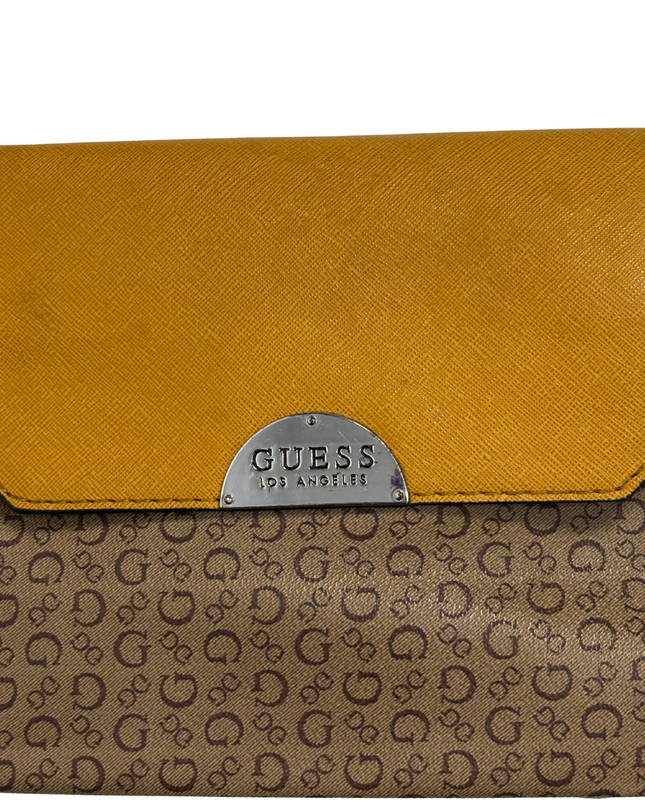 GUESS Monogram & Mustard Yellow Flap Crossbody Bag