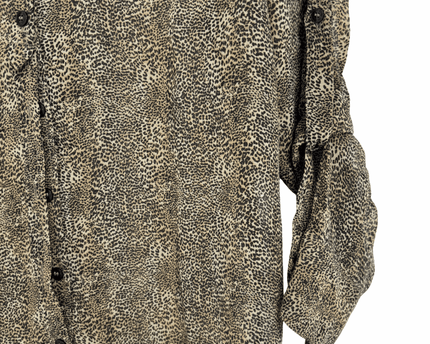 GUESS Leopard-Print Chiffon Button-Up Shirt Brown
