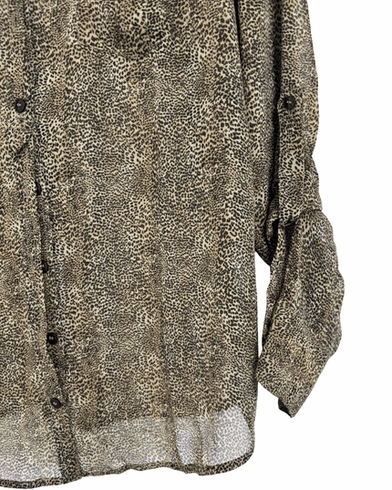 GUESS Leopard-Print Chiffon Button-Up Shirt Brown