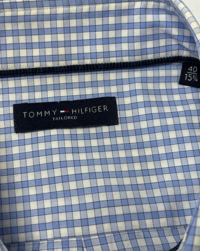 Tommy Hilfiger Tailored Blue & White Micro Check Short Sleeve Shirt