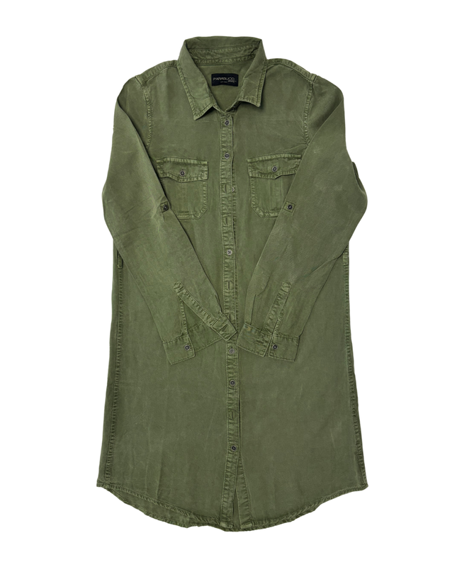 Parasuco Olive Green Longline Utility Shirt Dress - M