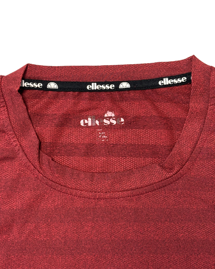 Ellesse Red Striped Logo Print Performance T-Shirt - L