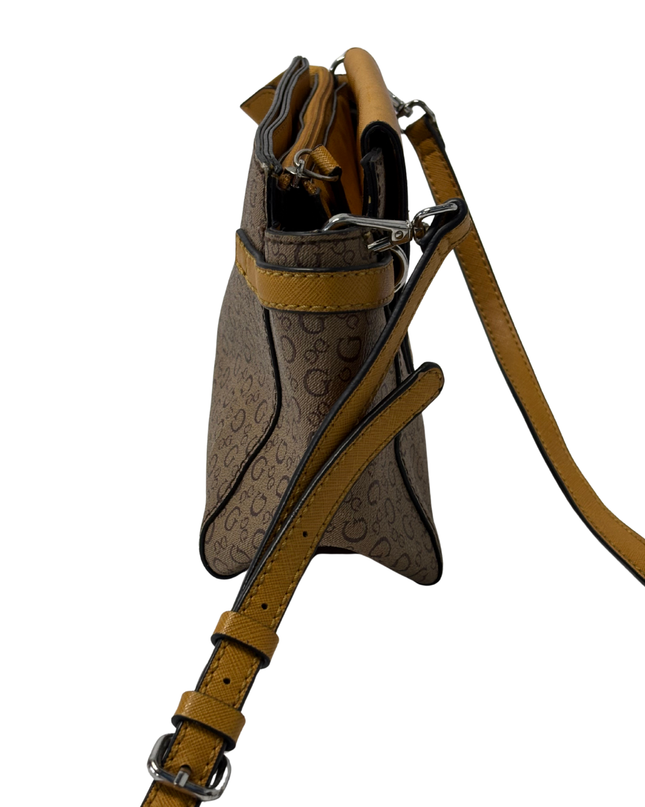 GUESS Monogram & Mustard Yellow Flap Crossbody Bag