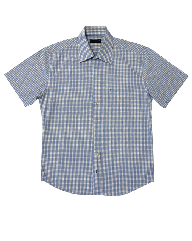 Tommy Hilfiger Tailored Blue & White Micro Check Short Sleeve Shirt