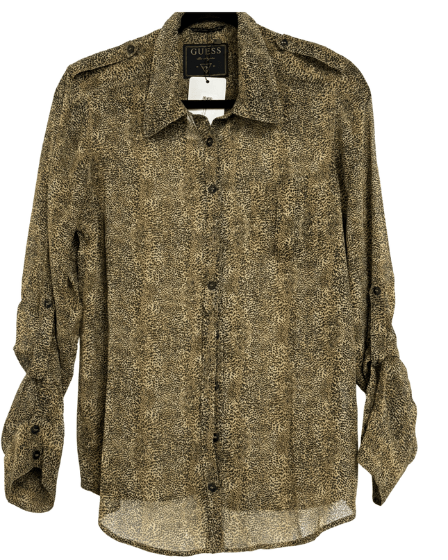 GUESS Leopard-Print Chiffon Button-Up Shirt Brown