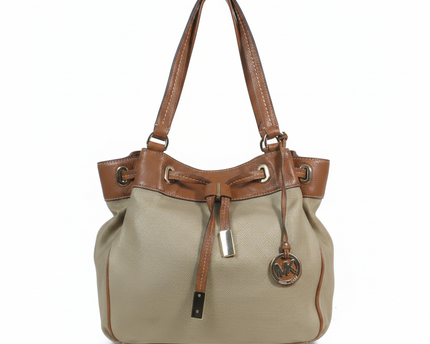 Michael Kors Beige Metallic Woven Drawstring Shoulder Bag
