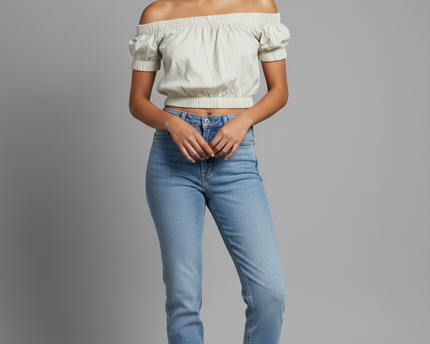 Aeropostale Off White Elasticated Smocked Crop Top