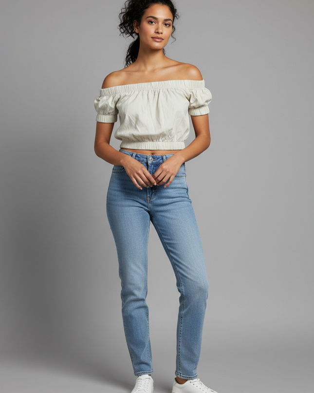 Aeropostale Off White Elasticated Smocked Crop Top
