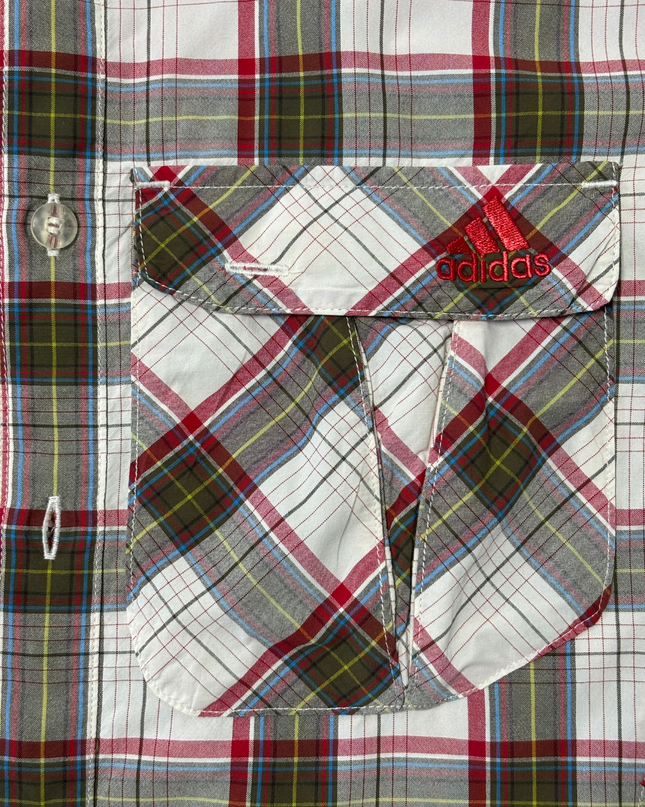 Adidas Red & Olive Plaid ClimaLite Short Sleeve Button-Up Shirt