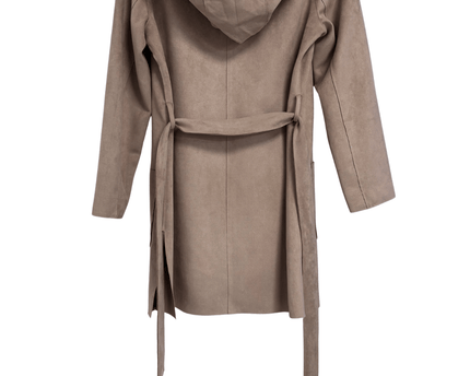 Zara Basic Taupe Hooded Belted Faux Suede Coat
