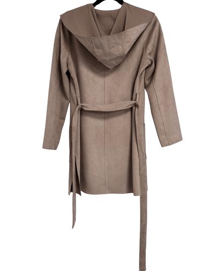 Zara Basic Taupe Hooded Belted Faux Suede Coat