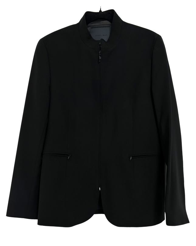ZARA MAN Black Minimalist Zip-Up Blazer Jacket