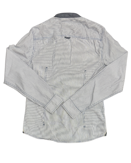 Guess Slim Fit Striped With Band Collar Shirt - XXL
