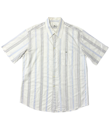 Lacoste White & Light Blue Striped Short-Sleeve Button-Up Shirt