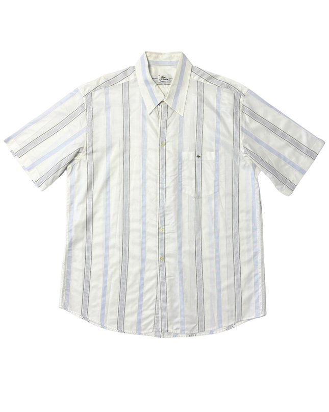 Lacoste White & Light Blue Striped Short-Sleeve Button-Up Shirt