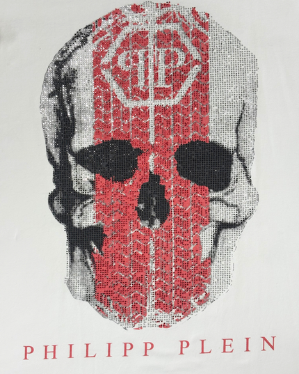 Philipp Plein Couture White Skull Crystal Studded Graphic T-Shirt - L
