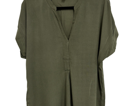 Olive Green Relaxed Fit V-Neck Tunic Top - XL