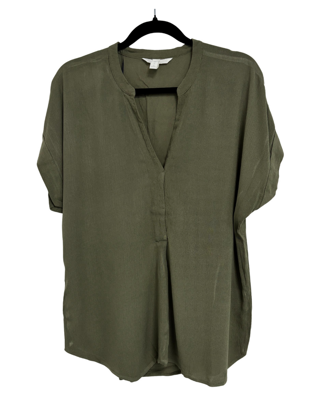 Olive Green Relaxed Fit V-Neck Tunic Top - XL