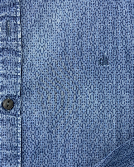 Calvin Klein Slim Fit Monogram Pattern Denim Blue Shirt