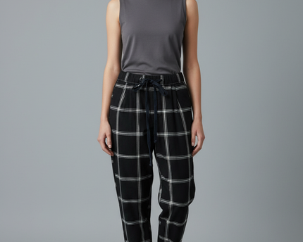 American Eagle Black Plaid Tapered Drawstring Pants