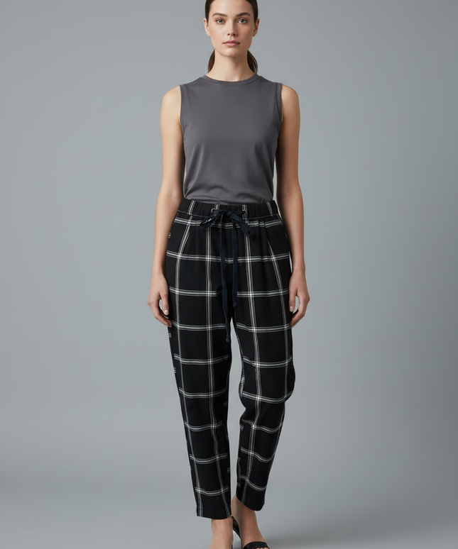 American Eagle Black Plaid Tapered Drawstring Pants