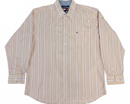 Tommy Jeans Pink Multi-Stripe Button-Down Cotton Shirt