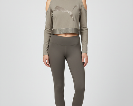 Puma Olive Cold-Shoulder Long Sleeve Crop Top