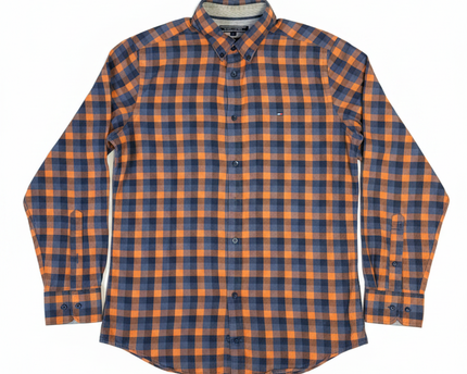 Tommy Hilfiger Orange/Blue Checkered Slim Fit Button-Down Shirt