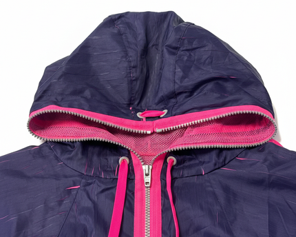 Reebok Purple Hooded with Neon Pink Accents Windbreaker Jacket