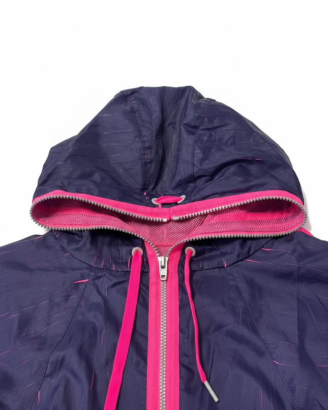 Reebok Purple Hooded with Neon Pink Accents Windbreaker Jacket
